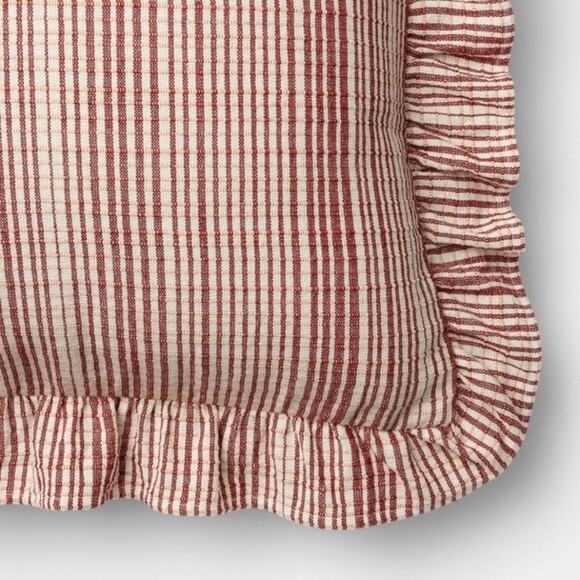 Studio McGee Threshold Uneven Plaid with Ruffle Pillow Burgundy Cream Christmas - Picture 3 of 5